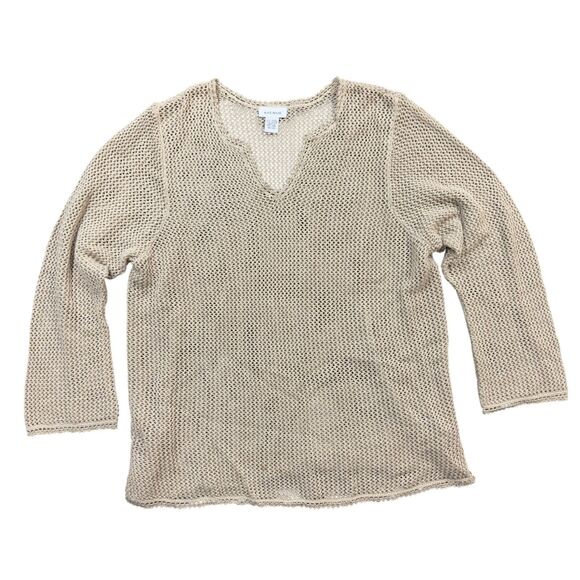 Avenue Sweater Womens Size 18/20 Beige Open Knit Split Neck Boho Pullover - Picture 1 of 7